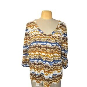Fig and Flower 2X Boho Tunic Top V-Neck Abstract Animal Print Flowy Earthy Artsy